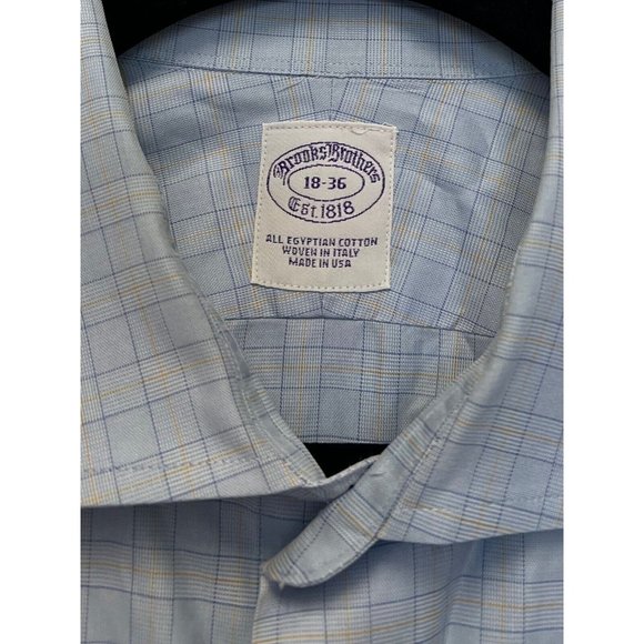 Brooks Brothers 1818 Mens Dress Shirt 18 - 36 Blue Egyptian Cotton Long Sleeve - Picture 2 of 13